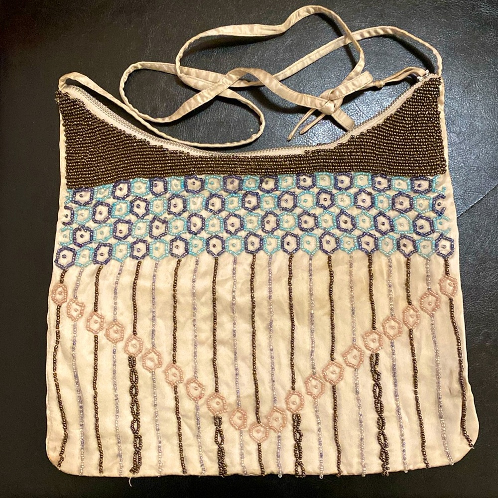 Vintage French Connection beaded silk bag with adjustable strap